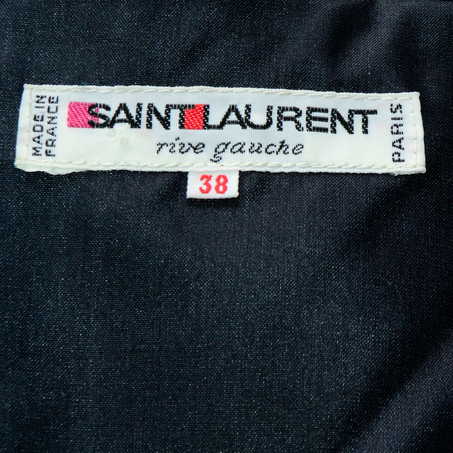 1985 Yves Saint Laurent Black Satin Strapless Evening Dress w Rhinestone Buttons