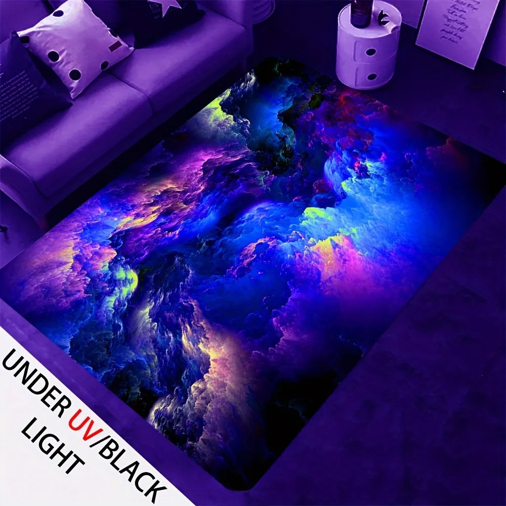1PC Soft And Comfortable Modern Galaxy Design Area Rug - Non-Slip, UV Blacklight Washable Polyester Mat For Game Room, Bedroom, Living Room, Bathroom & Entryway Decor