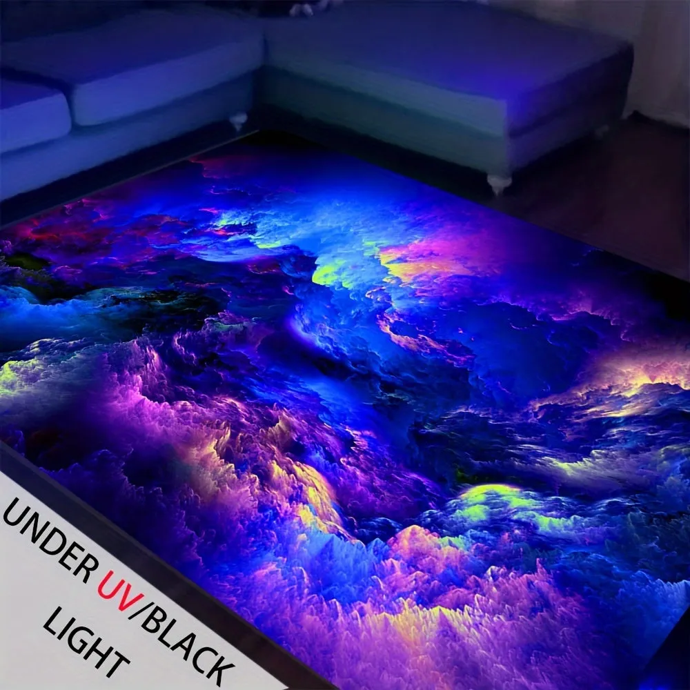 1PC Soft And Comfortable Modern Galaxy Design Area Rug - Non-Slip, UV Blacklight Washable Polyester Mat For Game Room, Bedroom, Living Room, Bathroom & Entryway Decor