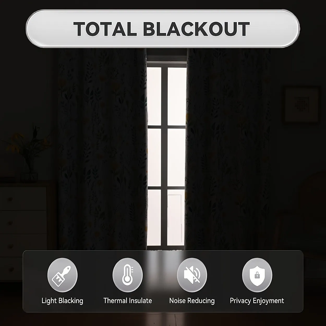 2Panels 100% Blackout Curtains, Summer Daisy Print Curtains, Top Loop Hanging, Sunscreen, Heat And Light Insulation Thick Noise Reduction Film Coated Shading Curtains, Deep Sleep Curtains, For The Bedroom Living Room Balcony Home Decoration