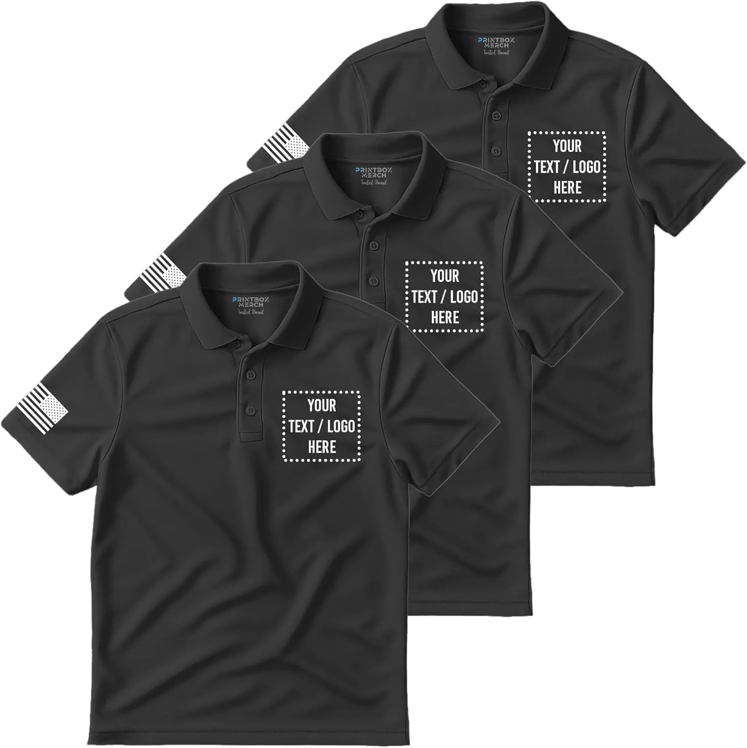 3 Pack Custom Polo Shirt for Men, Customized Polo Shirts, Moisture Wicking Dry Fit Short Sleeve Collared Work Wear, Golf, Leisure Apparel Black