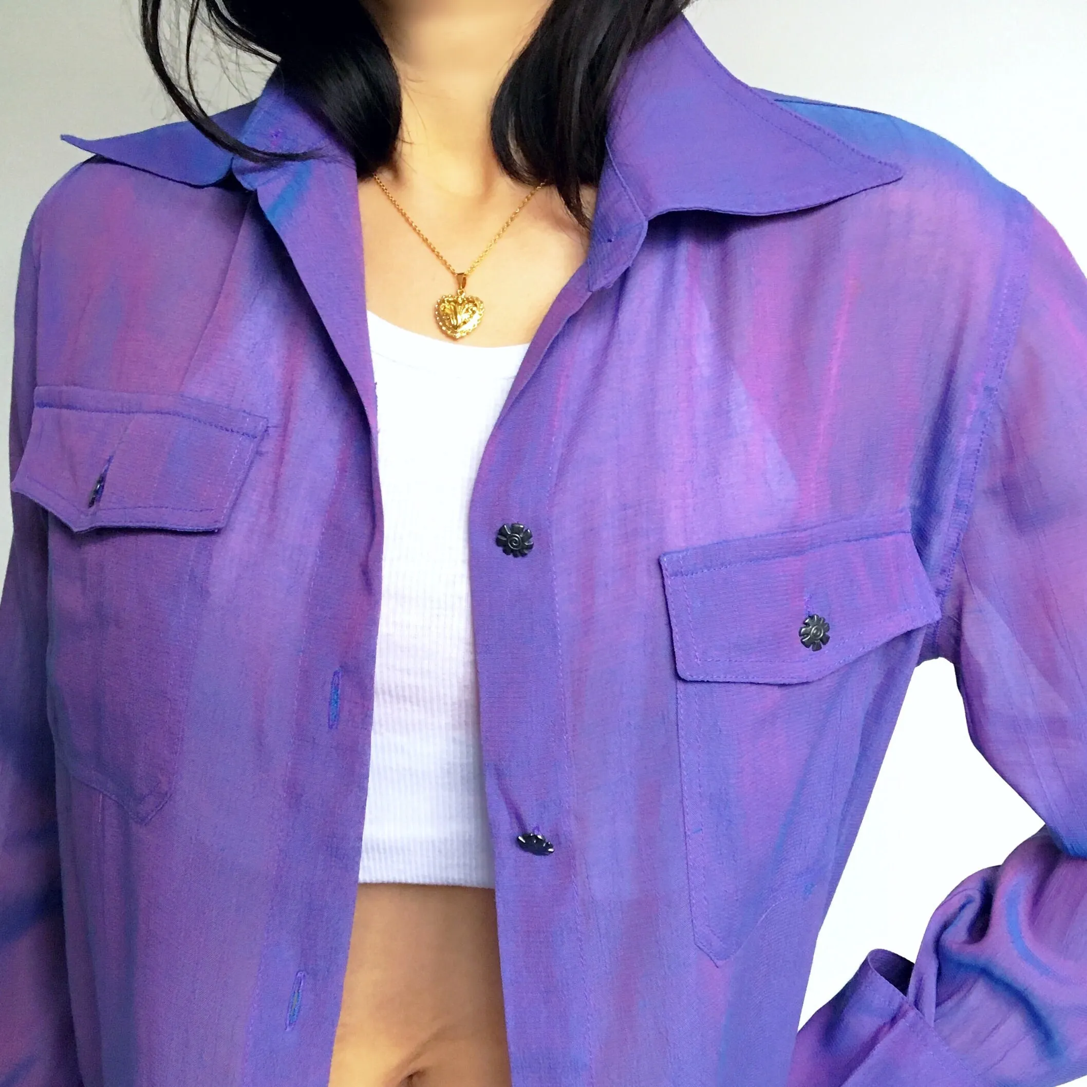 90S VINTAGE COP COPINE PARIS SHEER LONG SLEEVES BLOUSE SHIRT TOP