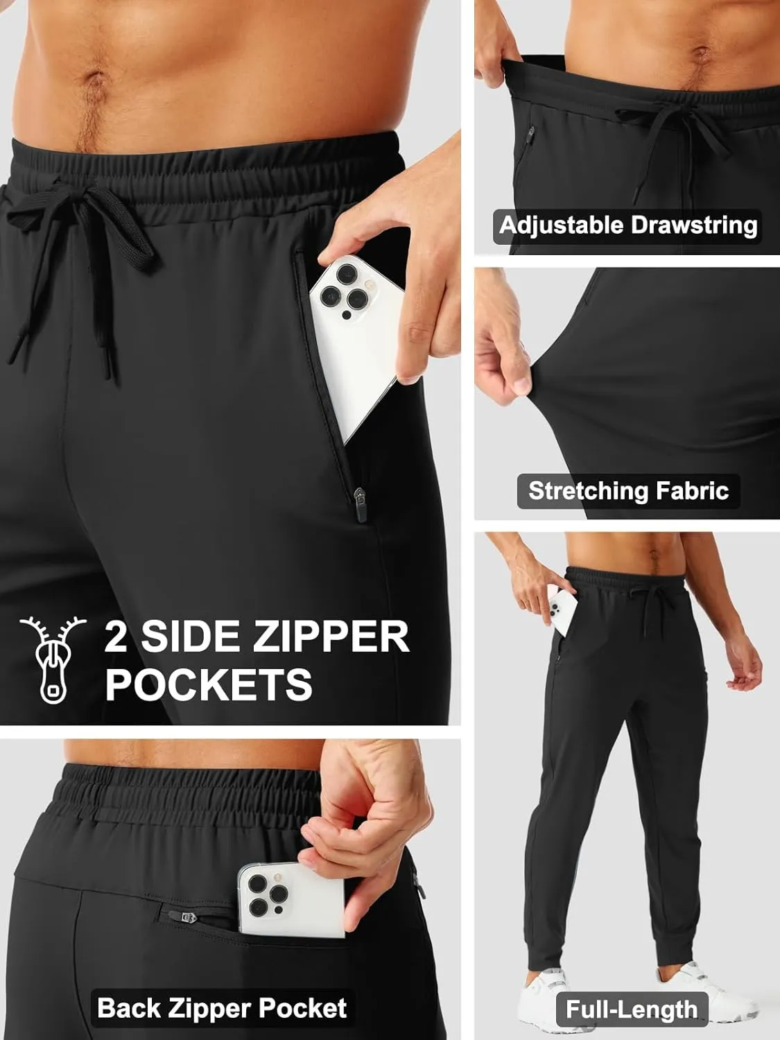 Aolesy Men's Joggers Sweatpants with Zipper Pockets Lightweight Stretch Gym Workout Pants for Running, Athletic