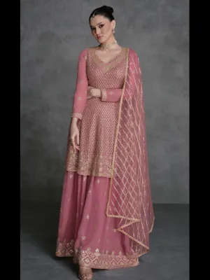 Baby Pink Heavy Designer Readymade Sharara Suit With Embroidery Sequence Work