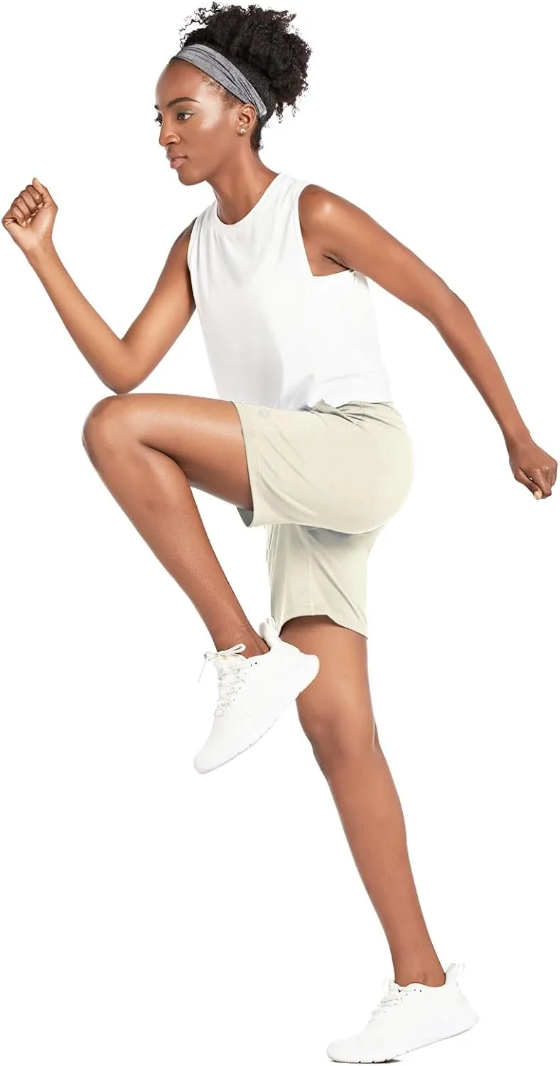 baleaf Bermuda Shorts for Women High Waisted 7'' Athletic Long Workout Running Shorts with 3 Pockets