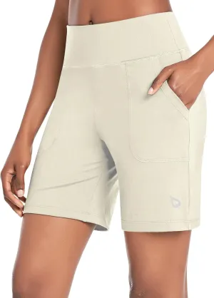 baleaf Bermuda Shorts for Women High Waisted 7'' Athletic Long Workout Running Shorts with 3 Pockets
