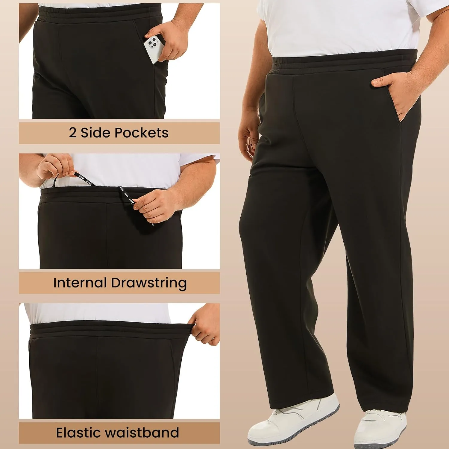 Big Mens Fleece Sweatpants 32" Inseam Water-Resistant Joggers Warm-up 3XL-6XL