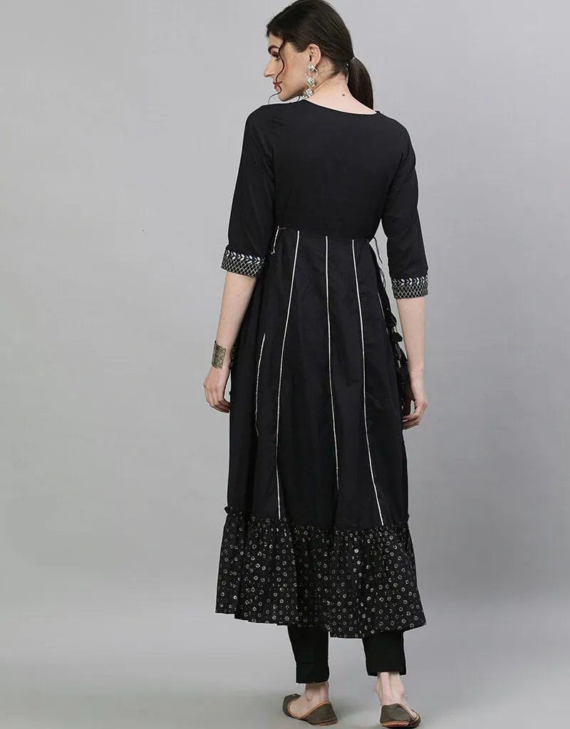 Black Cotton Anarkali Kurti