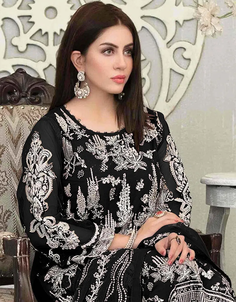 Black Faux Georgette Pant Salwar Suit