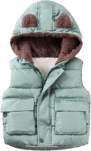 Boys and Toddler's Hooded Puffer Vest Fleece Sherpa Lined Bear Ears Sleeveless Down Coat Baby Girls Padded Waistcoat