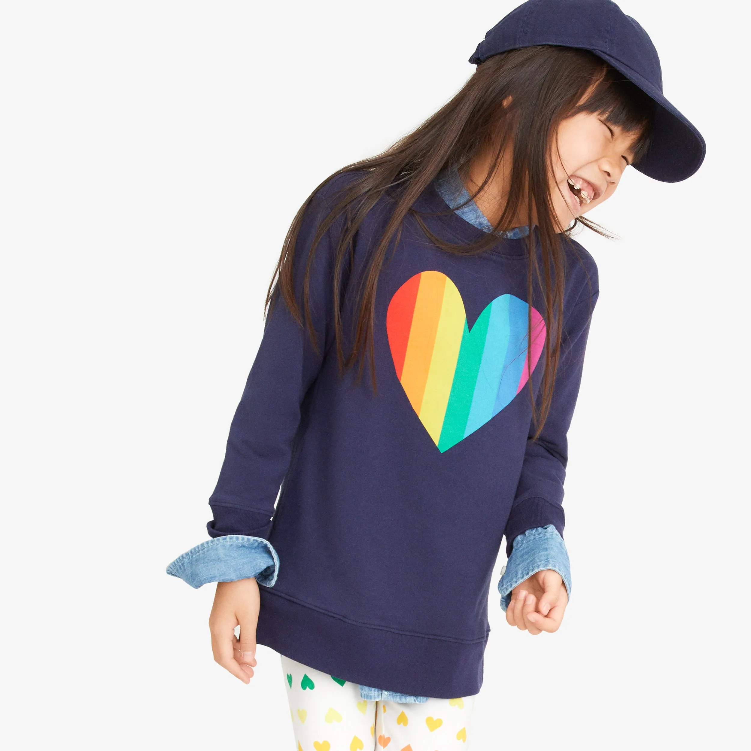 Clearance pocket tunic sweatshirt in rainbow heart