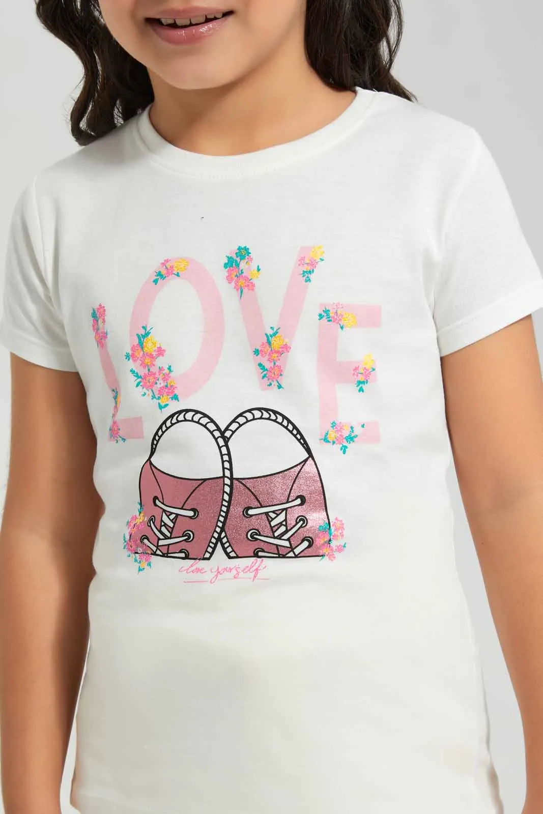 Cream Love Print T-Shirt