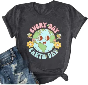 Earth Day Shirt for Women Every Day Earth Day Shirt Environmental Nature Lover Short Sleeve Tops
