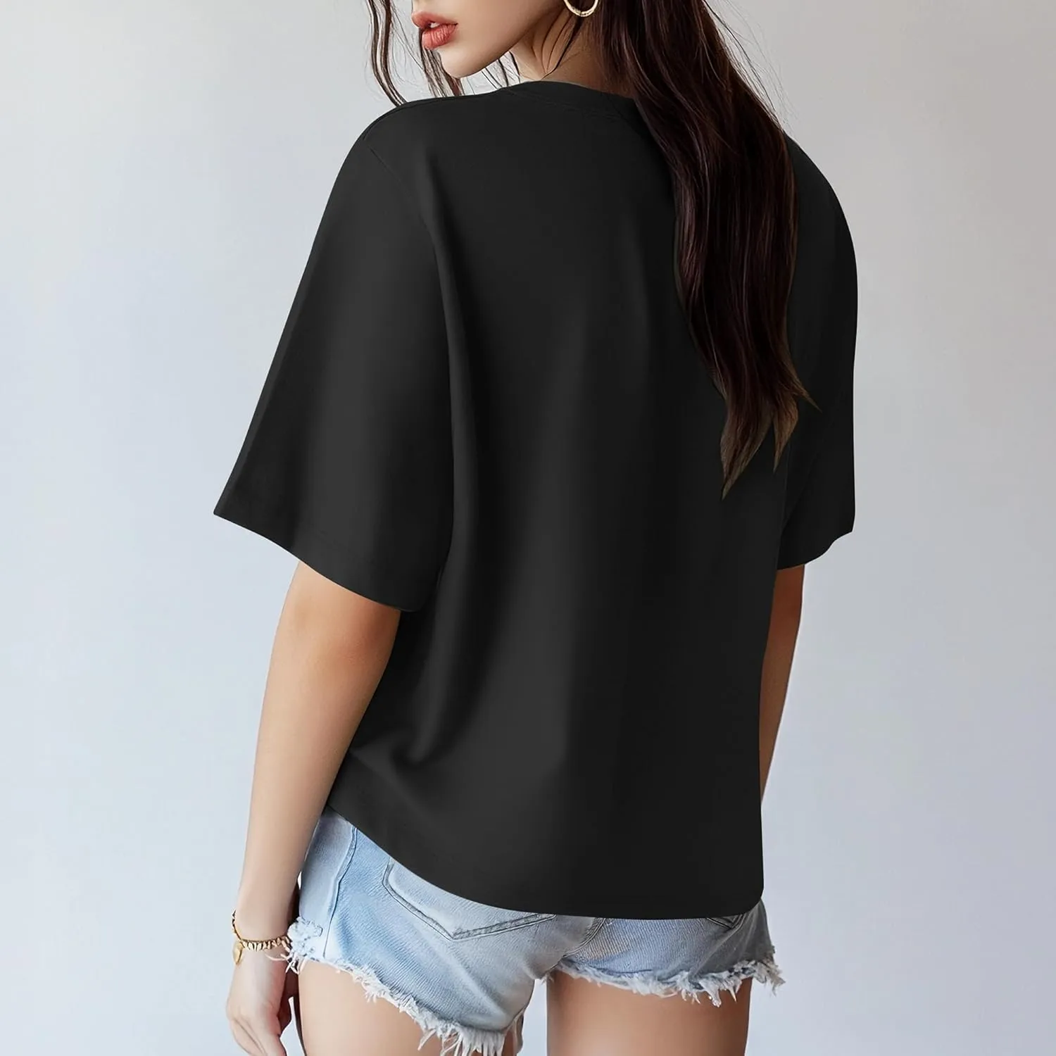 Ficerd 3 Pack Elbow Length Sleeve T-Shirt for Women, Scoop Neck 1/2 Half Sleeve 35% Cotton Top Casual Summer Loose Basic Tee