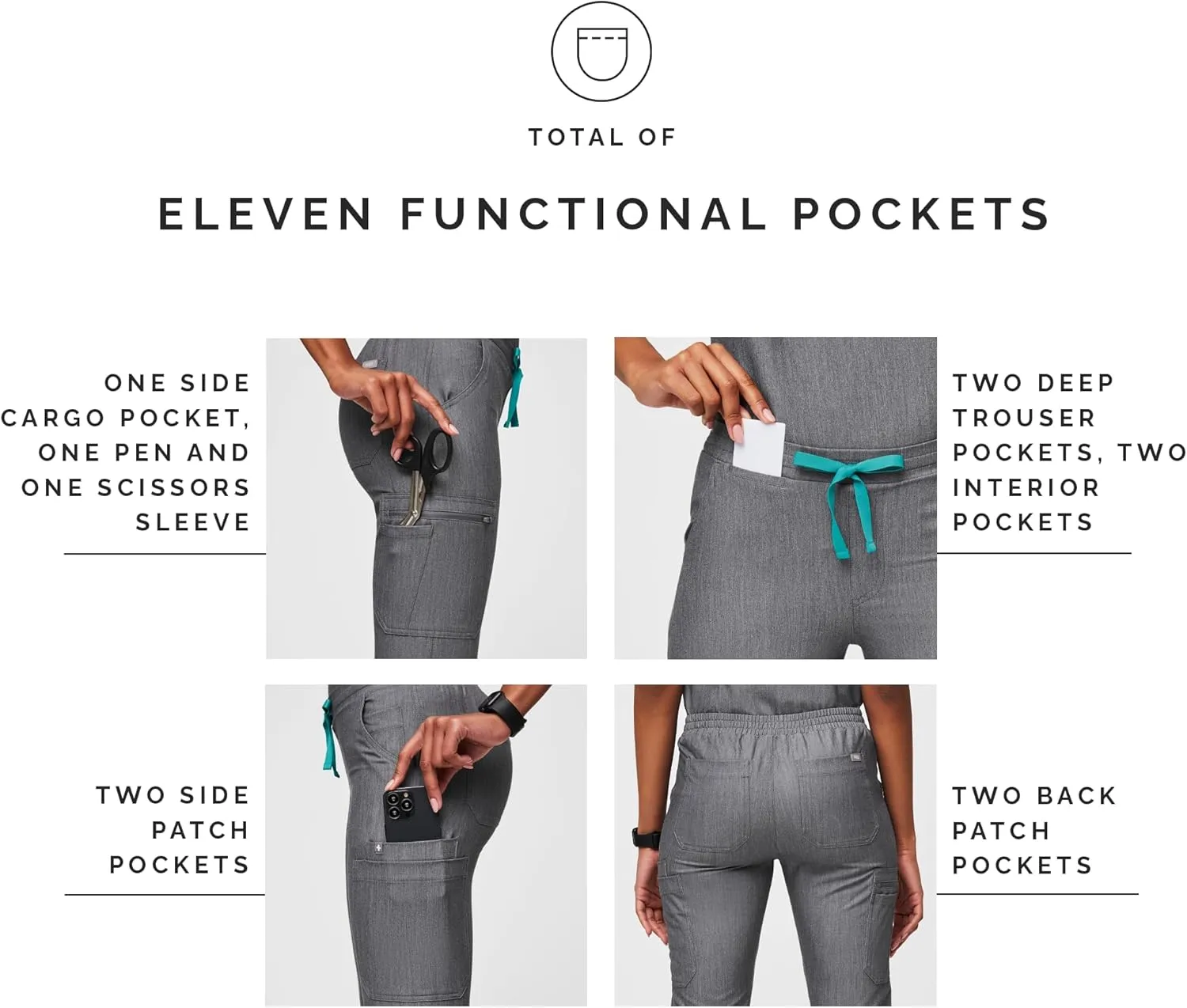 FIGS YOLA Skinny Scrub Pants for Women  Slim Fit, Straight Leg, 11 Pockets 4-Way Stretch, Anti-Wrinkle