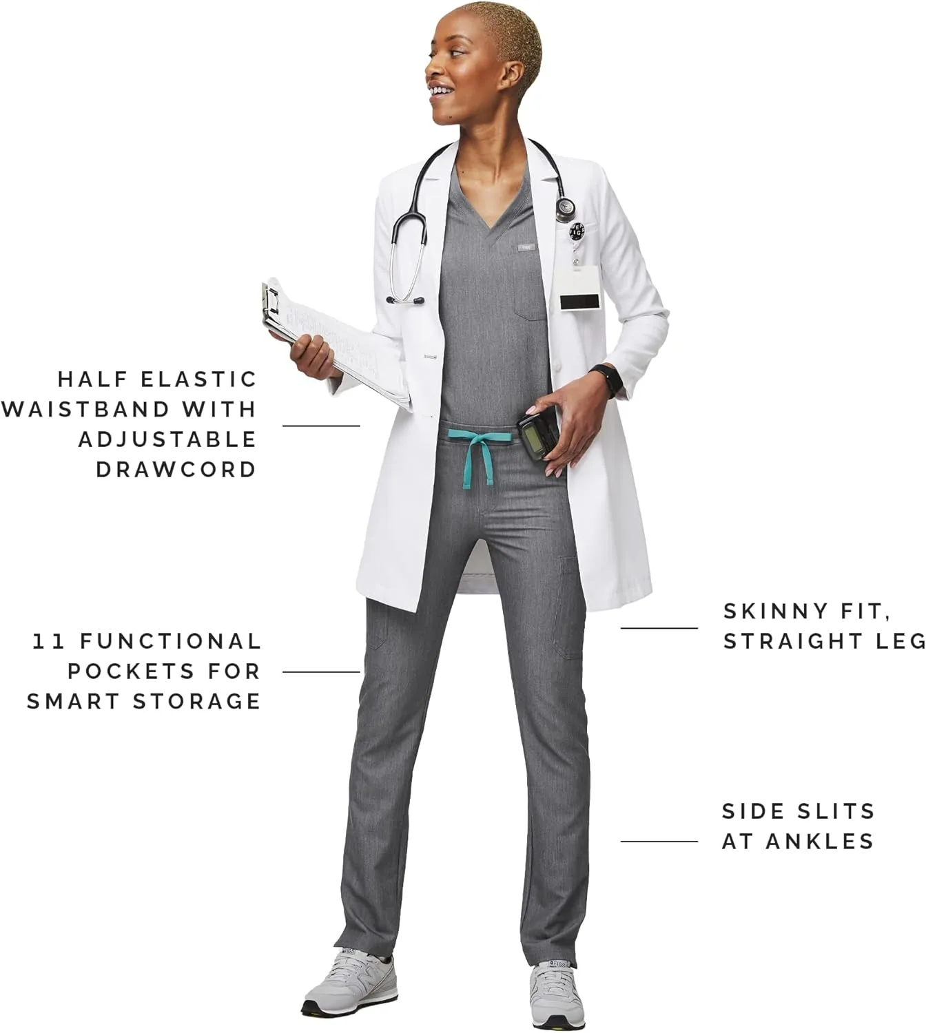 FIGS YOLA Skinny Scrub Pants for Women  Slim Fit, Straight Leg, 11 Pockets 4-Way Stretch, Anti-Wrinkle