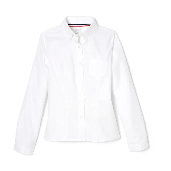French Toast Girls School Uniform Long Sleeve Fitted Oxford Shirt - White - SE9287