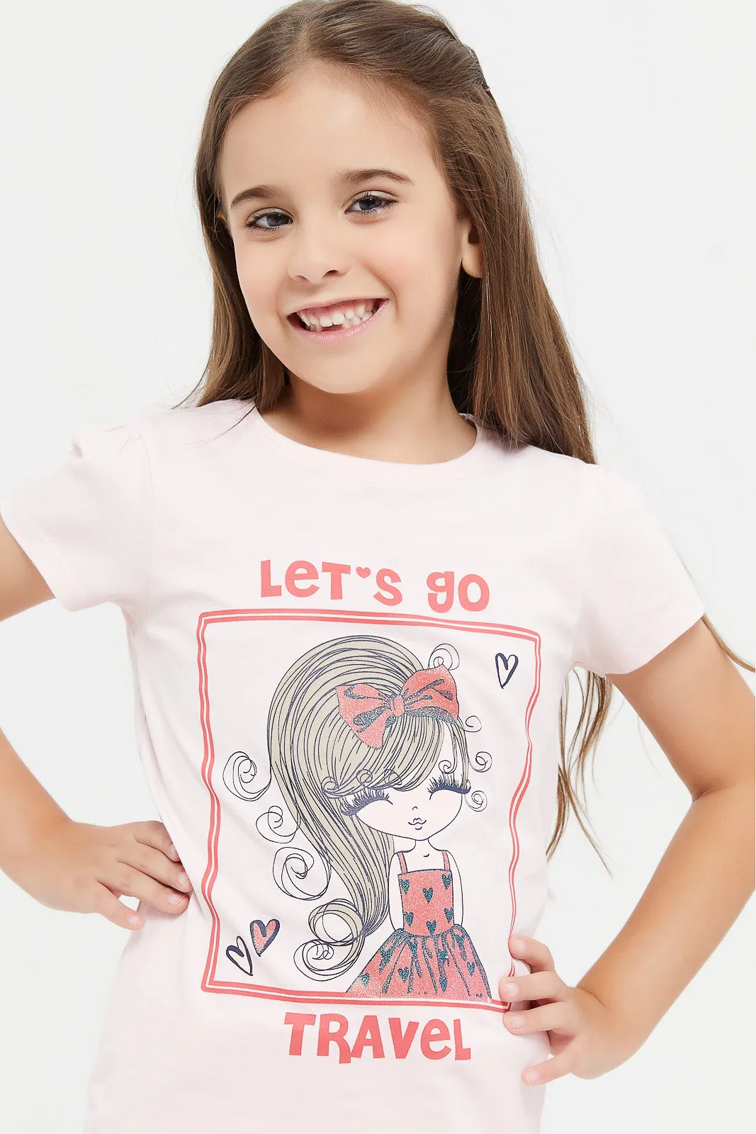 Girls Pink Printed T-Shirt