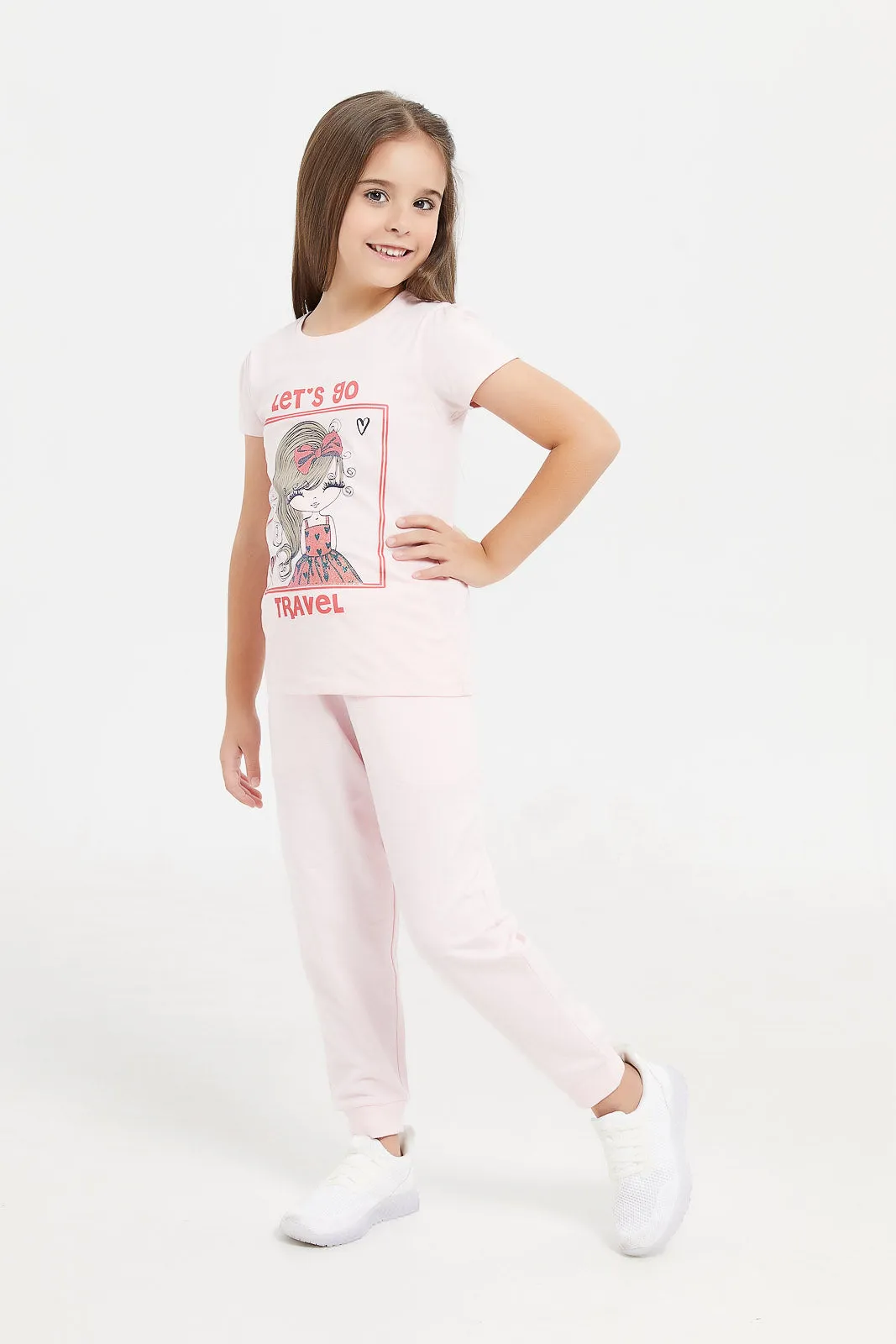 Girls Pink Printed T-Shirt