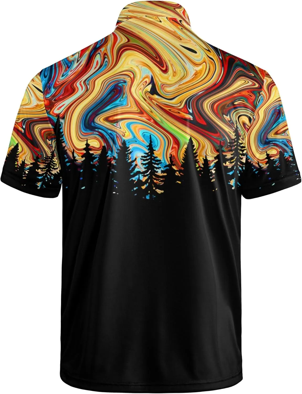 Golf Shirts for Men Printed Quick Dry Short Sleeve Performance Polo Shirts Moisture Wicking Collared Tennis T-Shirt
