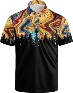 Golf Shirts for Men Printed Quick Dry Short Sleeve Performance Polo Shirts Moisture Wicking Collared Tennis T-Shirt