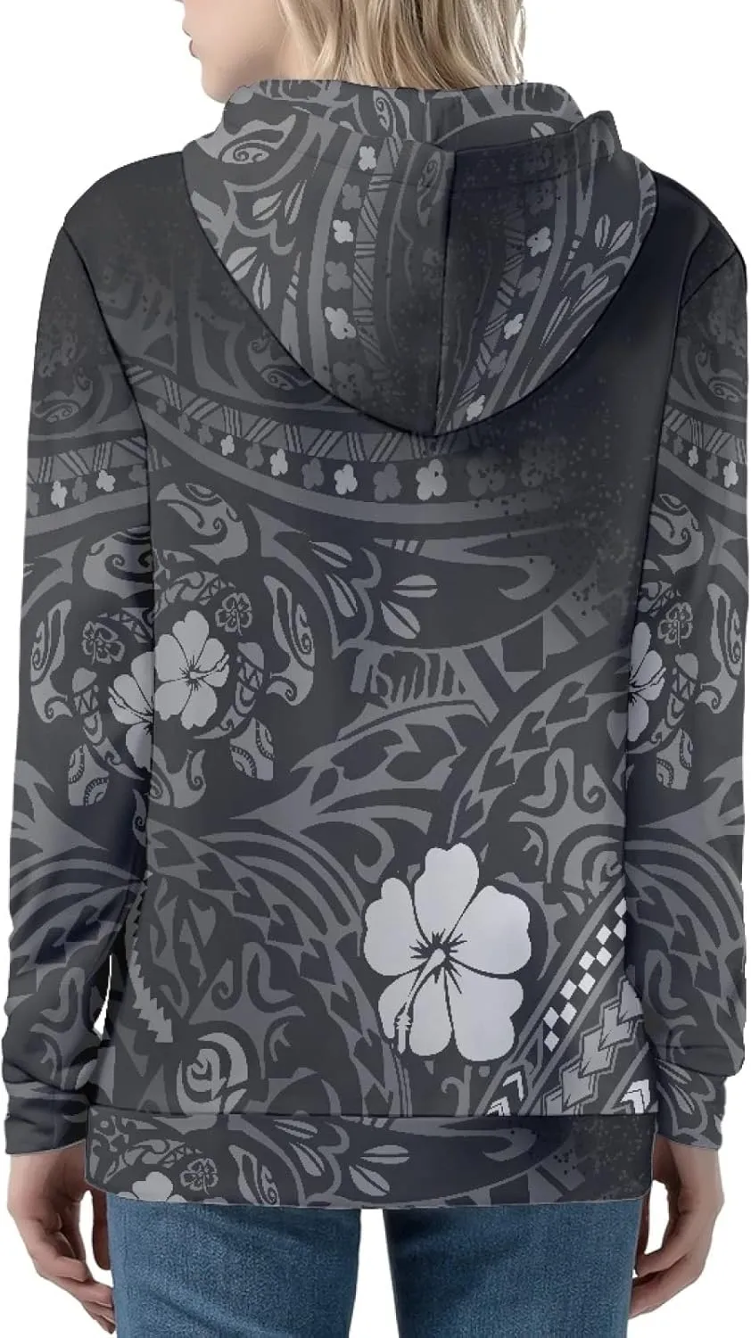 Irisjudy Island Tribal Zipper Women Hoodies with Pocket, Leopard Print,Music Notes Plus Size Hooded Sweatshirt Sport Coat