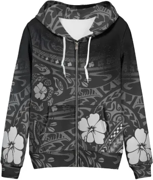 Irisjudy Island Tribal Zipper Women Hoodies with Pocket, Leopard Print,Music Notes Plus Size Hooded Sweatshirt Sport Coat