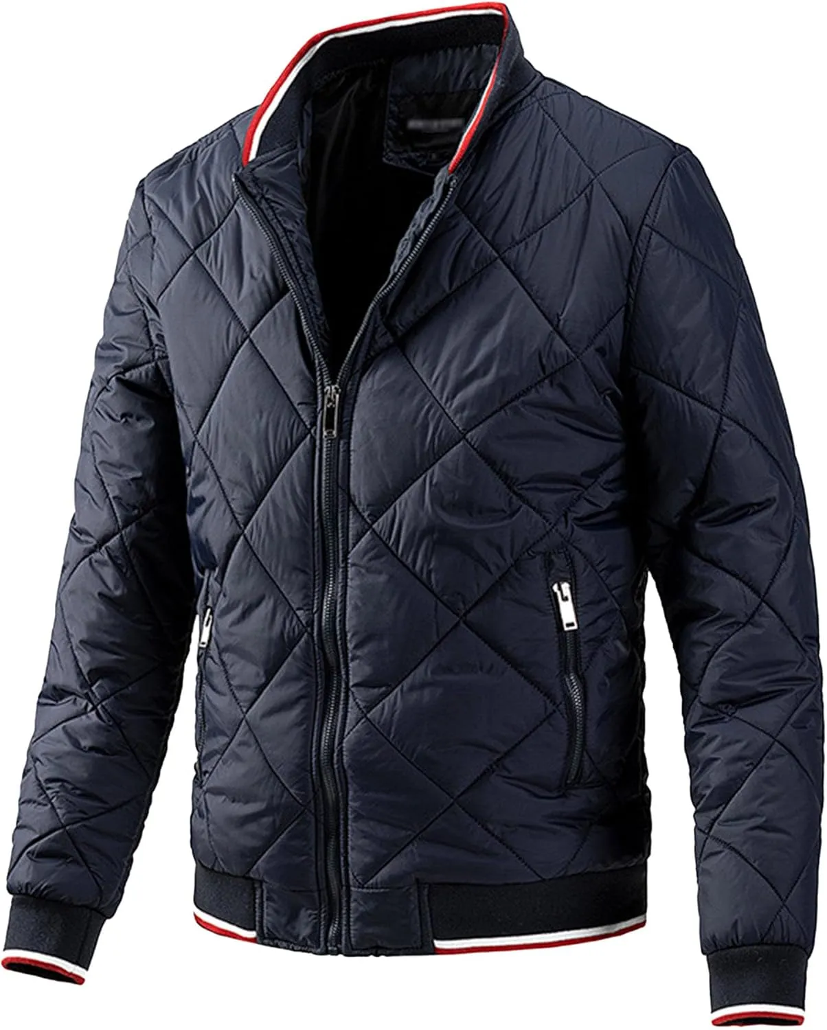 JEShifangjiusu Men'S Bomber Jacket Outwear Windproof Winter Full Zip Quilted Puffer Jacket Warm Padded Bomber Jackets Coats