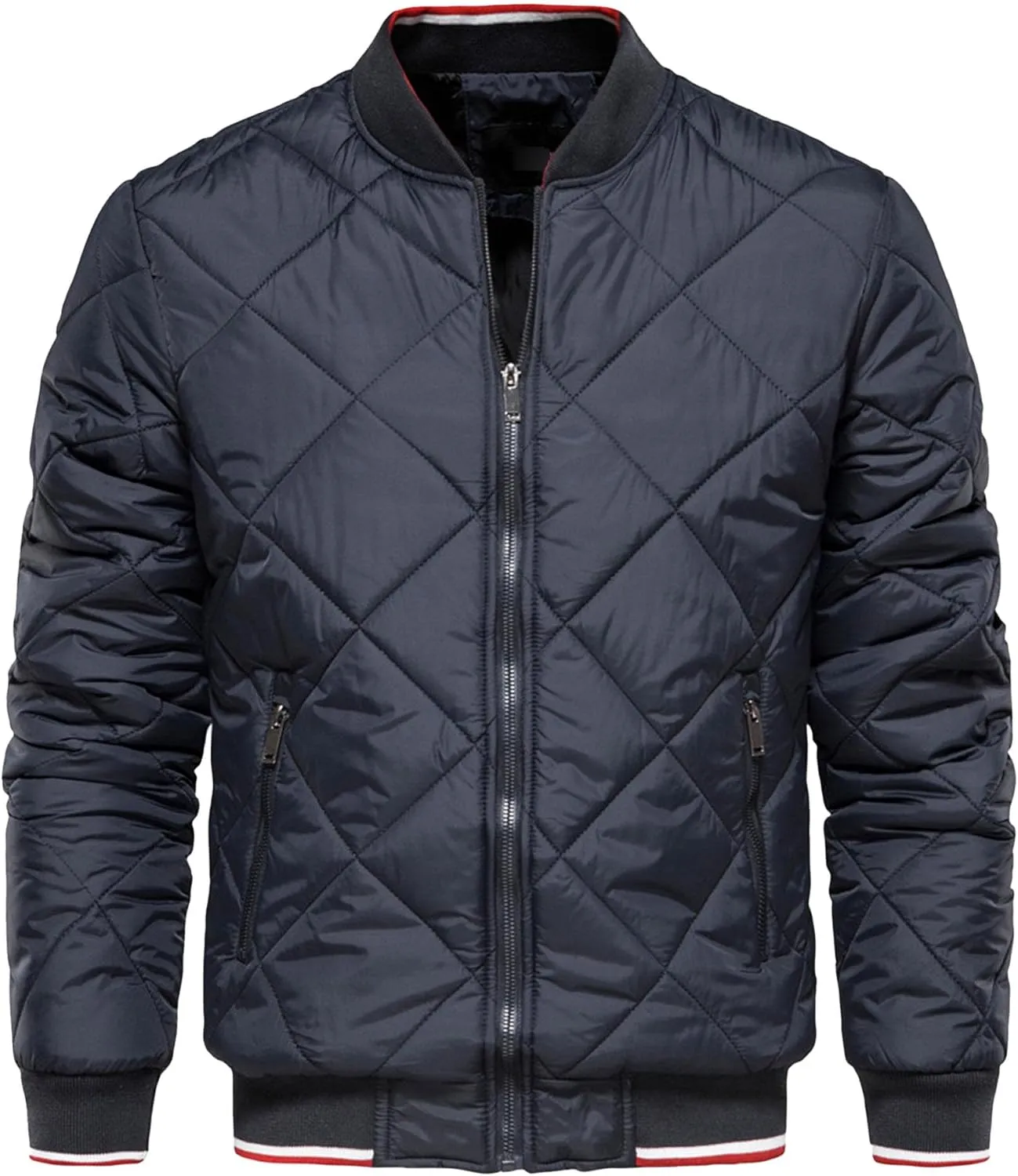 JEShifangjiusu Men'S Bomber Jacket Outwear Windproof Winter Full Zip Quilted Puffer Jacket Warm Padded Bomber Jackets Coats
