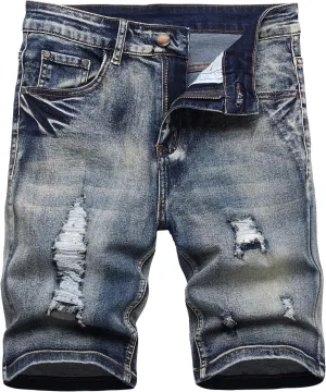 JUNBAOSS Men's Slim Fit Stretch Denim Shorts Ripped Skinny Jean Shorts for Men,Fashion Straight Comfort Flex Waist Short