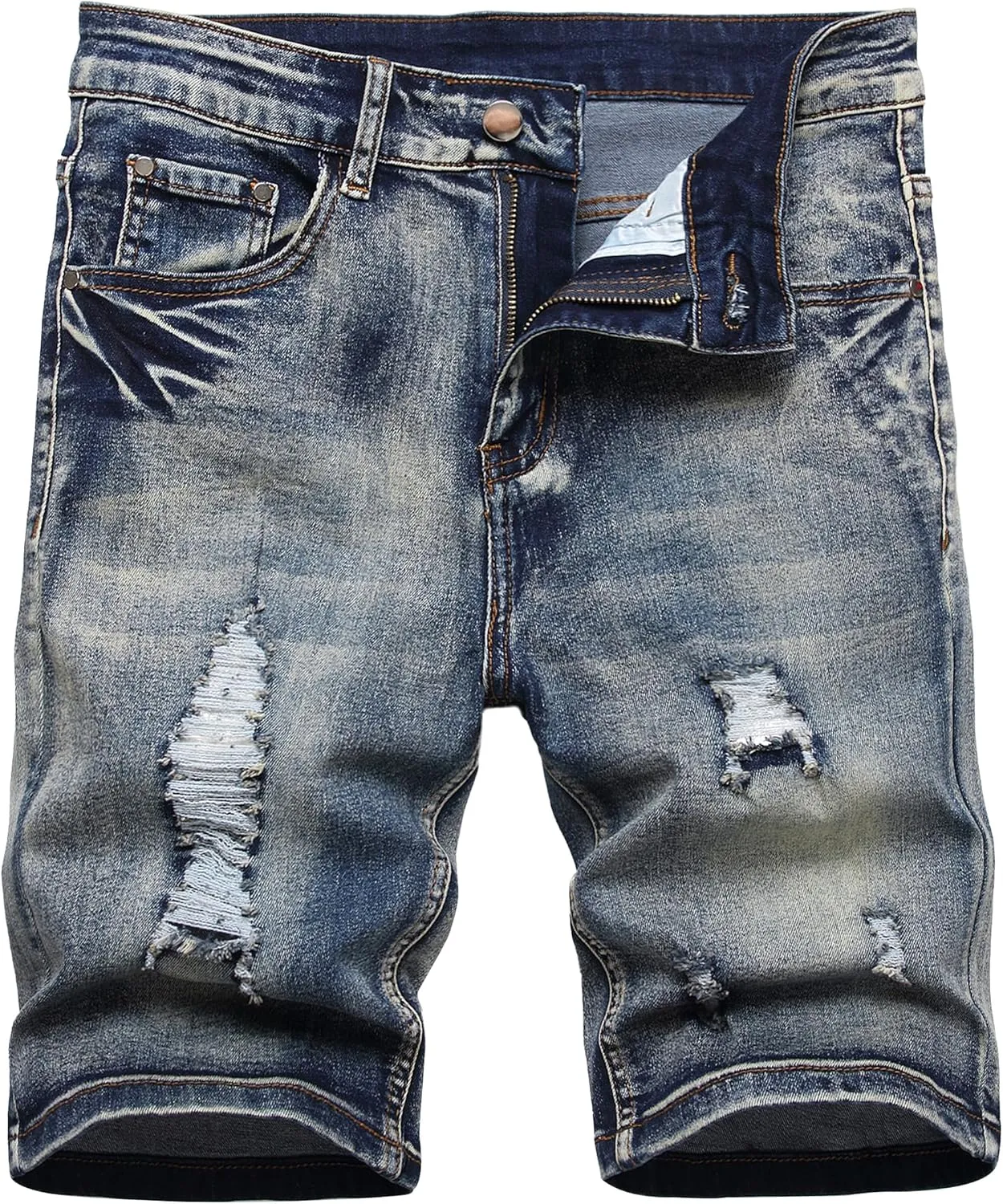 JUNBAOSS Men's Slim Fit Stretch Denim Shorts Ripped Skinny Jean Shorts for Men,Fashion Straight Comfort Flex Waist Short