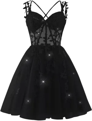 Lace Applique Corset Homecoming Dresses for Teens Short Sweetheart Sparkly Tulle Prom Dress A-Line Cocktail Party Gown