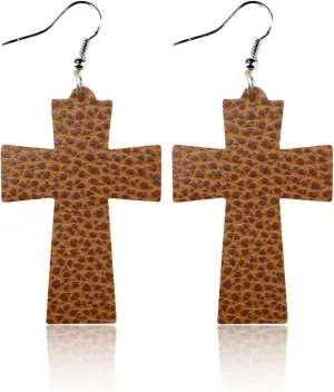 Large Cross Dangle Earrings Wave Point Leather Earrings Vintage Religious Jewelry Gifts for Women