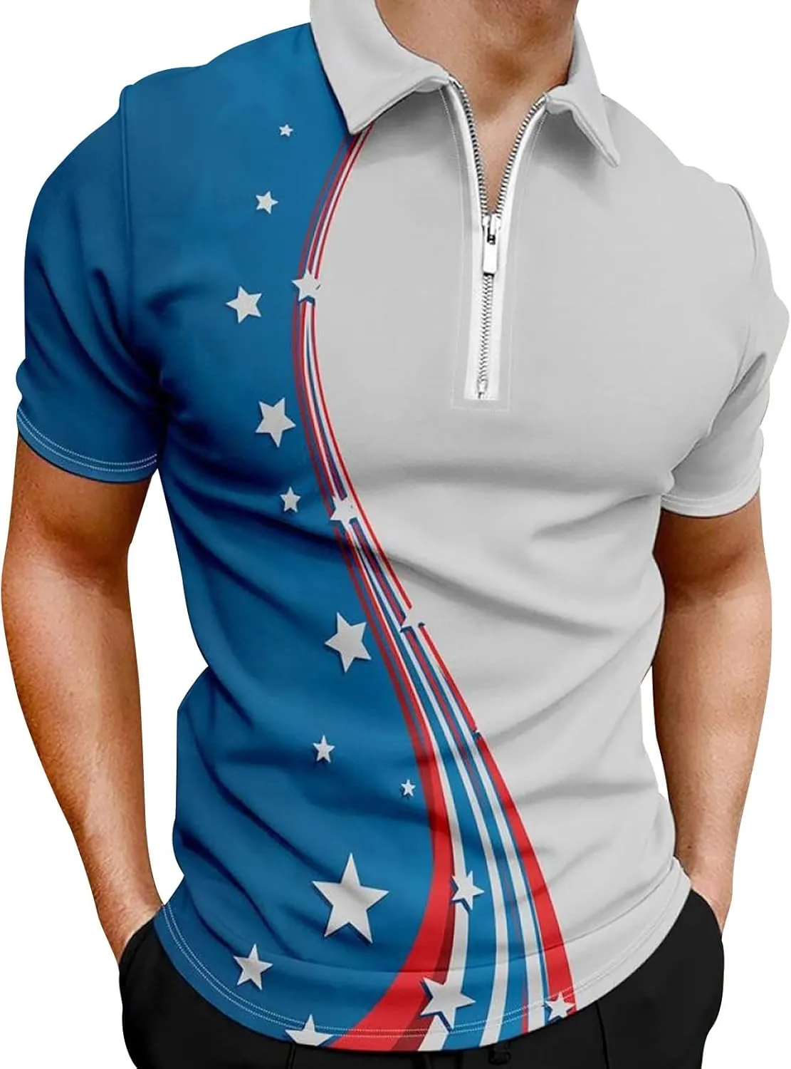 LCMTWX Polo Shirts for Men American Patriotic Flag Shirt 4th of July Patriotic Polo Shirt for Men Fashion Leisure Seaside