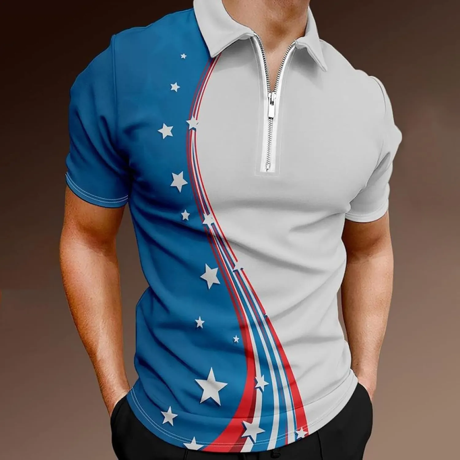 LCMTWX Polo Shirts for Men American Patriotic Flag Shirt 4th of July Patriotic Polo Shirt for Men Fashion Leisure Seaside