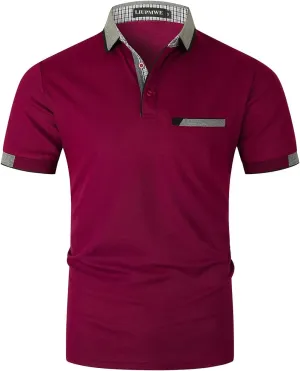LIUPMWE Polo Shirts for Men with Pocket Elegante Plaided Short Sleeve Cotton T Shirts Golf Shirt