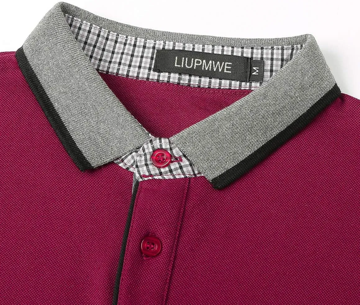 LIUPMWE Polo Shirts for Men with Pocket Elegante Plaided Short Sleeve Cotton T Shirts Golf Shirt