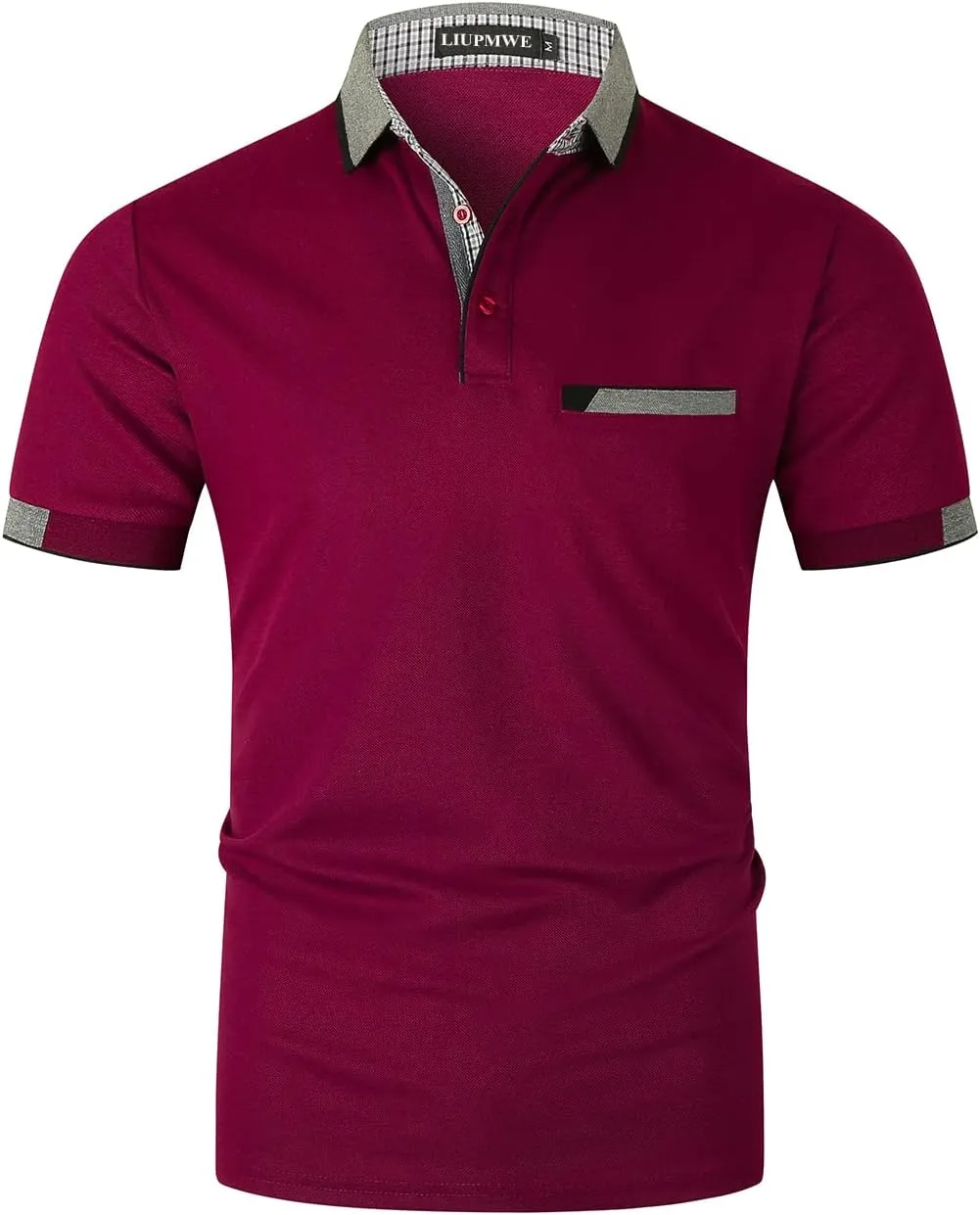 LIUPMWE Polo Shirts for Men with Pocket Elegante Plaided Short Sleeve Cotton T Shirts Golf Shirt
