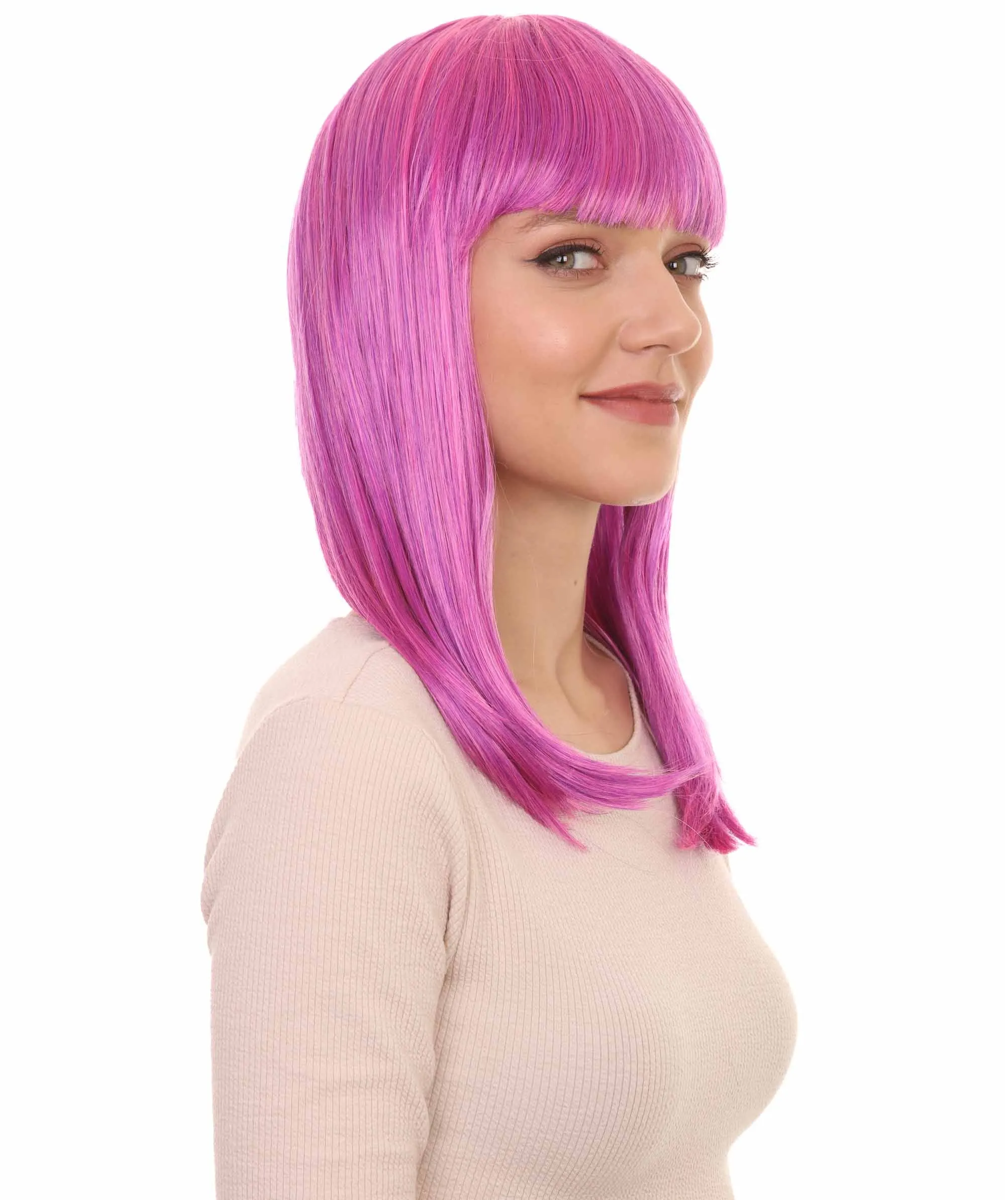 Long Purple Bob Womens Wig | Fancy Party Event Ready Halloween Wigs | Premium Breathable Capless Cap