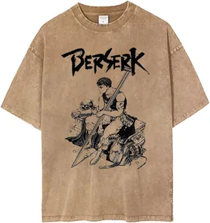 Men's Anime Printed Vintage Washed Cotton T-Shirt, Oversize Fit, S-5XL