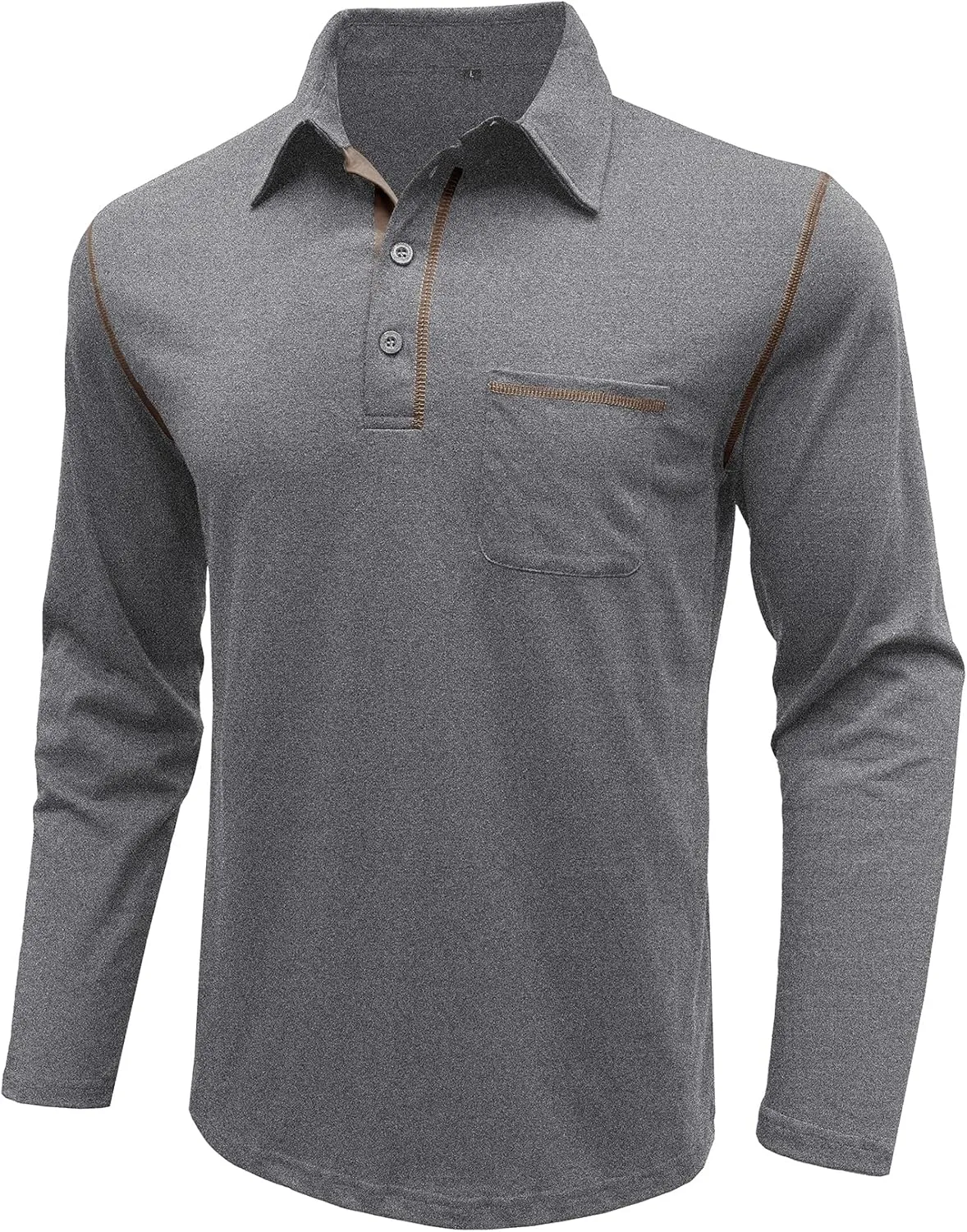 Men's Long Sleeve Polo Shirts, Casual Business Cotton Blend Thermal Button Down Golf Shirt with Pocket