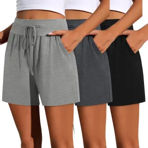 Neer 3 Pack Women's Sweat Shorts 4'' Inseam Cotton Drawstring High Waist Summer Casual Workout Gym SweatShorts with Pockets