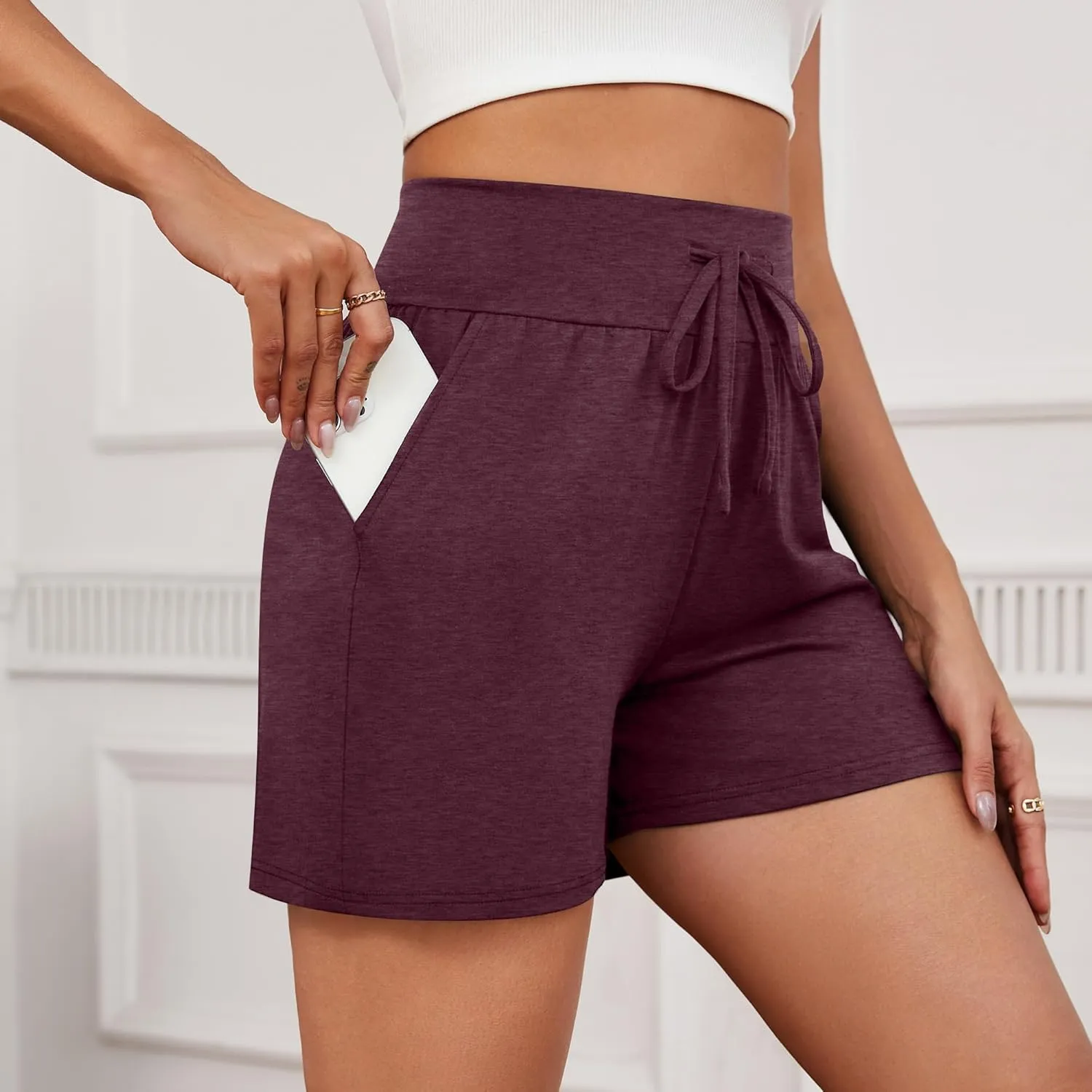 Neer 3 Pack Women's Sweat Shorts 4'' Inseam Cotton Drawstring High Waist Summer Casual Workout Gym SweatShorts with Pockets