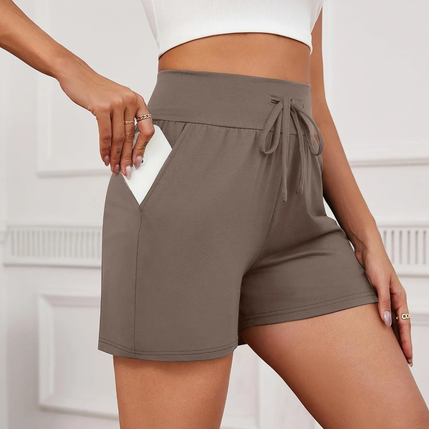 Neer 3 Pack Women's Sweat Shorts 4'' Inseam Cotton Drawstring High Waist Summer Casual Workout Gym SweatShorts with Pockets