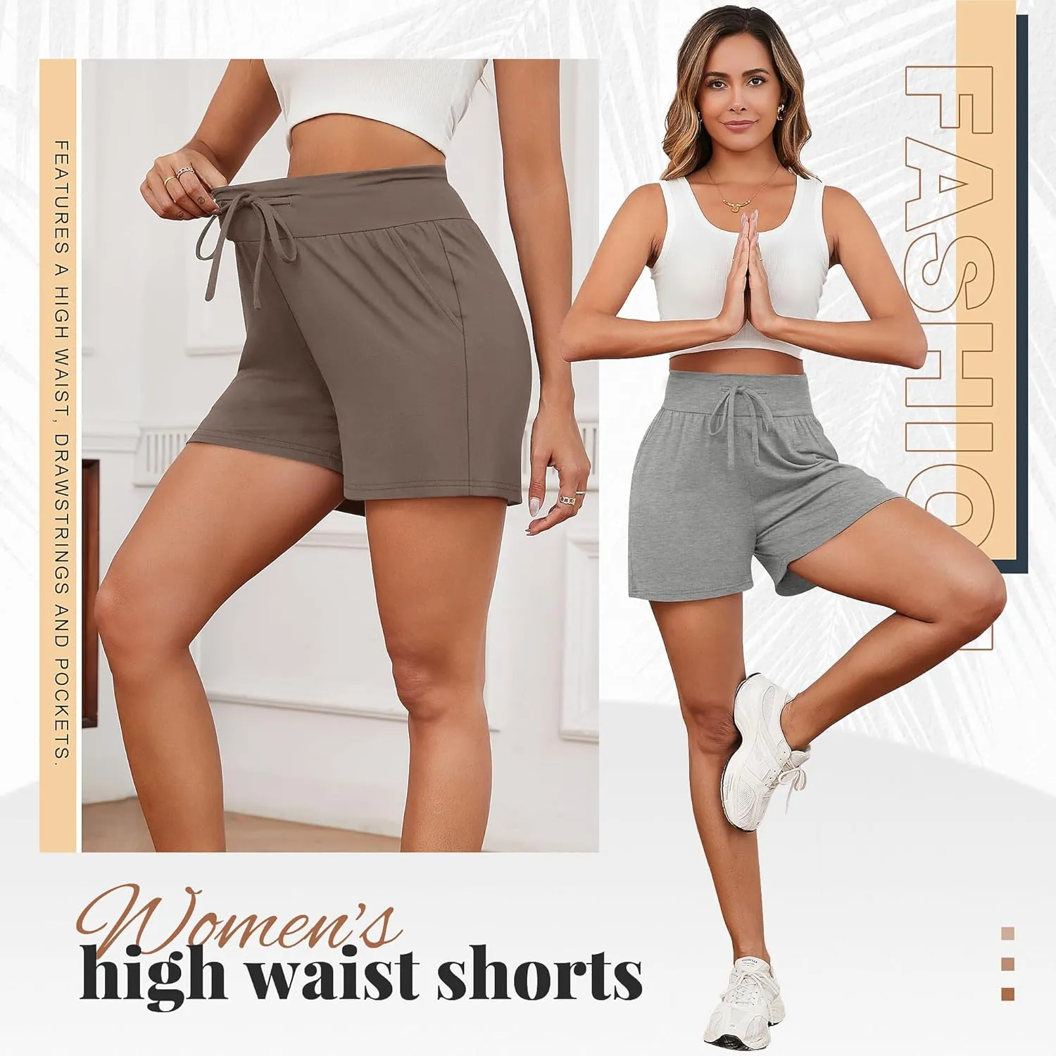 Neer 3 Pack Women's Sweat Shorts 4'' Inseam Cotton Drawstring High Waist Summer Casual Workout Gym SweatShorts with Pockets