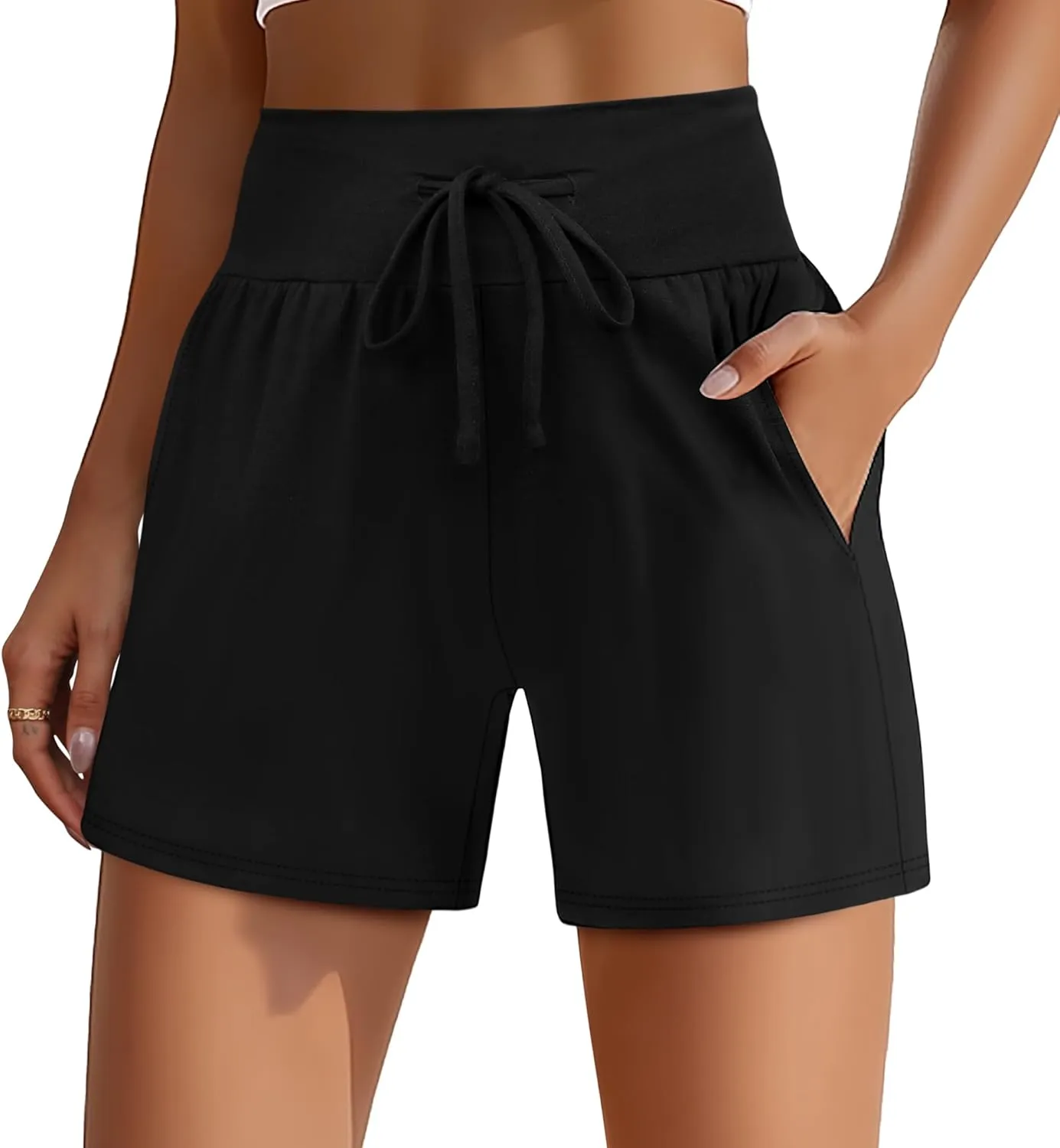 Neer 3 Pack Women's Sweat Shorts 4'' Inseam Cotton Drawstring High Waist Summer Casual Workout Gym SweatShorts with Pockets