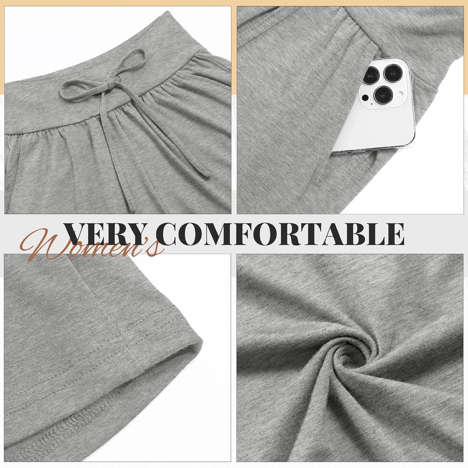 Neer 3 Pack Women's Sweat Shorts 4'' Inseam Cotton Drawstring High Waist Summer Casual Workout Gym SweatShorts with Pockets