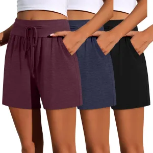 Neer 3 Pack Women's Sweat Shorts 4'' Inseam Cotton Drawstring High Waist Summer Casual Workout Gym SweatShorts with Pockets