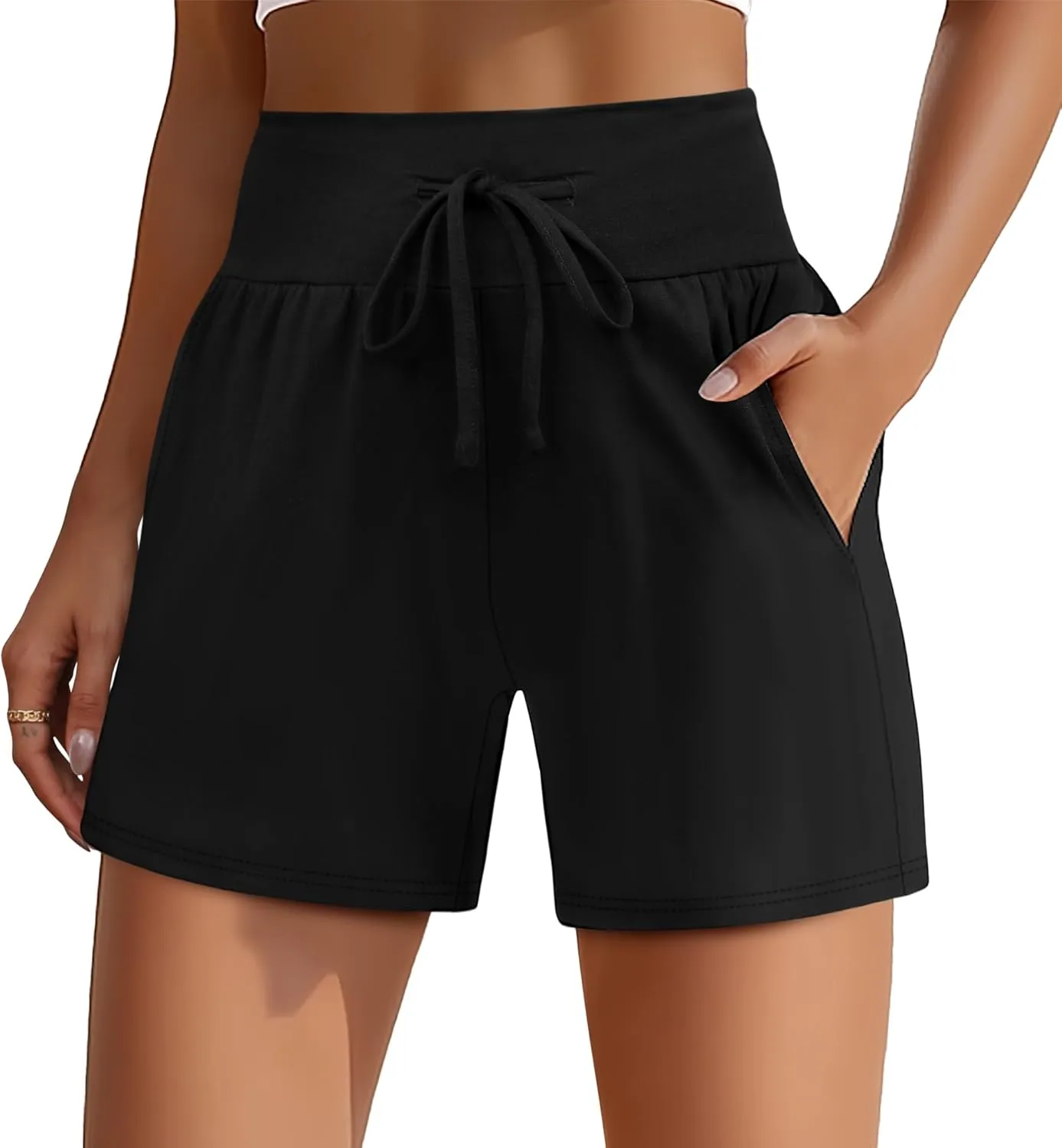 Neer 3 Pack Women's Sweat Shorts 4'' Inseam Cotton Drawstring High Waist Summer Casual Workout Gym SweatShorts with Pockets