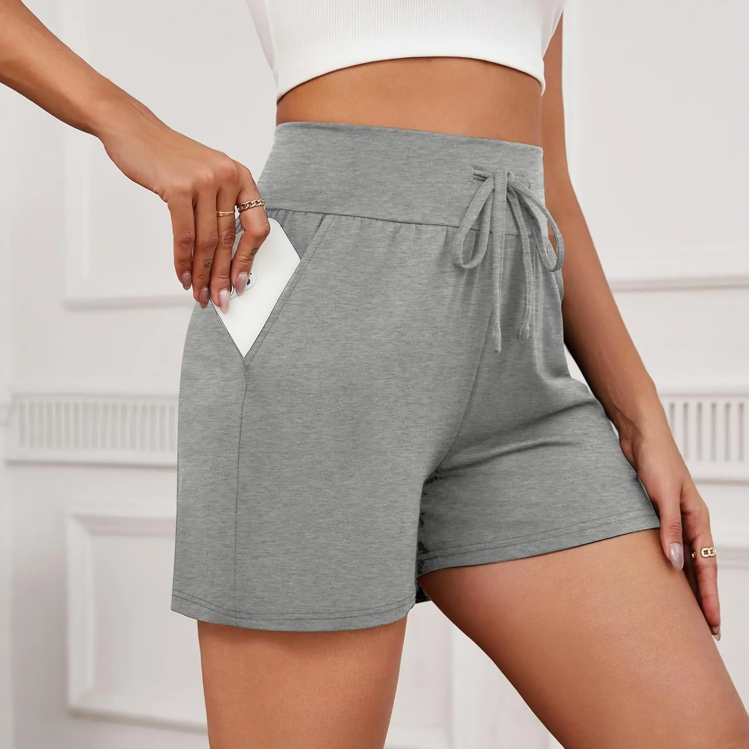 Neer 3 Pack Women's Sweat Shorts 4'' Inseam Cotton Drawstring High Waist Summer Casual Workout Gym SweatShorts with Pockets